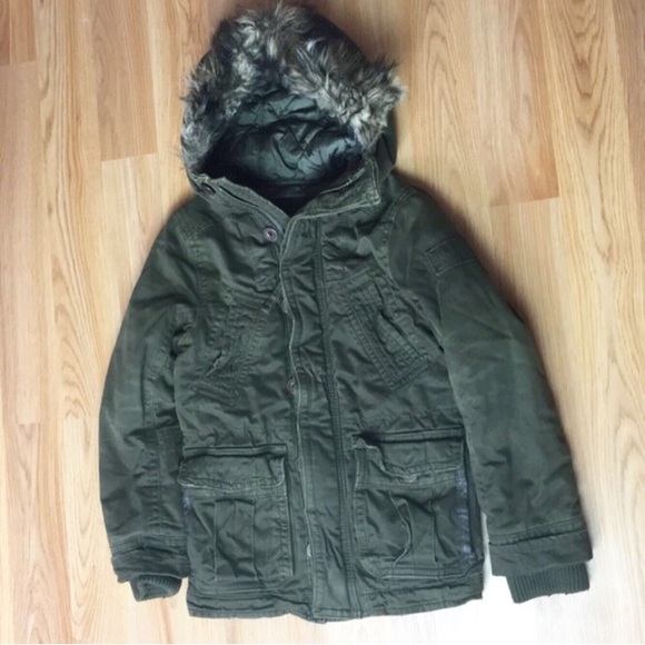 abercrombie kids Other - abercrombie kids Basin Mountain Green Winter Coat with Fur Hood Size S